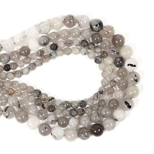 Natural Quartz Jewelry Beads, Black Rutilated Quartz, Round, DIY & different size for choice, mixed colors, Sold By Strand