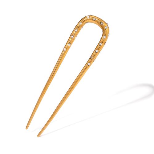 Hair Stick, 304 Stainless Steel, with Cubic Zirconia, plated, fashion jewelry & for woman, gold, Sold By PC