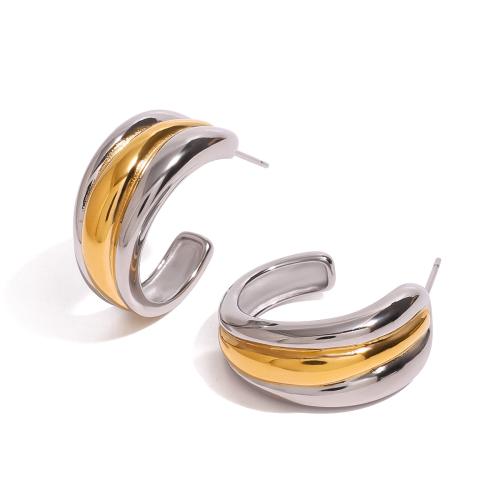 Stainless Steel Stud Earrings, 304 Stainless Steel, plated, fashion jewelry & for woman & two tone, Sold By PC