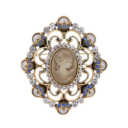 Tibetan Style Brooches, with Plastic Pearl, antique gold color plated, fashion jewelry & for woman & with rhinestone, Sold By PC