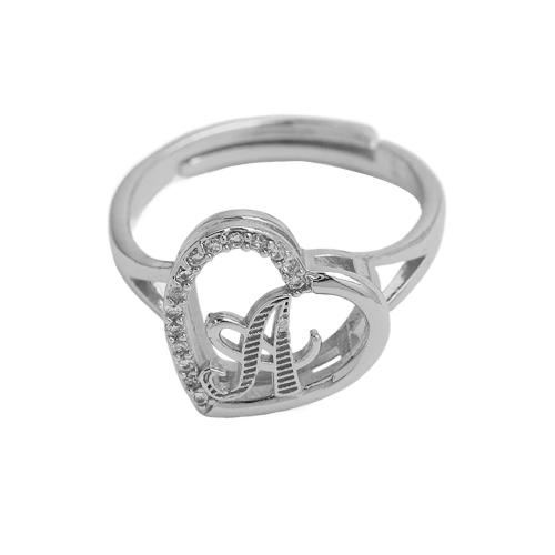 Cubique anneau en laiton Circonia Micro Pave, coeur, Placage, styles différents pour le choix & pavé de micro zircon & pour femme, argent, Vendu par PC