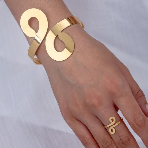 Jewelry Sets, cuff bangle & finger ring, Iron, plated, for woman, golden, Sold By Set