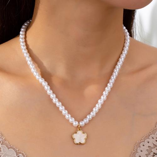 Tibetan Style Jewelry Necklace, with Plastic Pearl & Acrylic, plated, for woman, white, Sold By PC