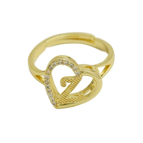 Cubic Zirconia Micro Pave Brass Ring, Heart, plated, different styles for choice & micro pave cubic zirconia & for woman, gold, Sold By PC