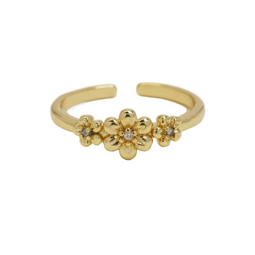 Cubic Zirconia Micro Pave Brass Ring, Daisy, plated, different styles for choice & micro pave cubic zirconia & for woman, gold, Sold By PC