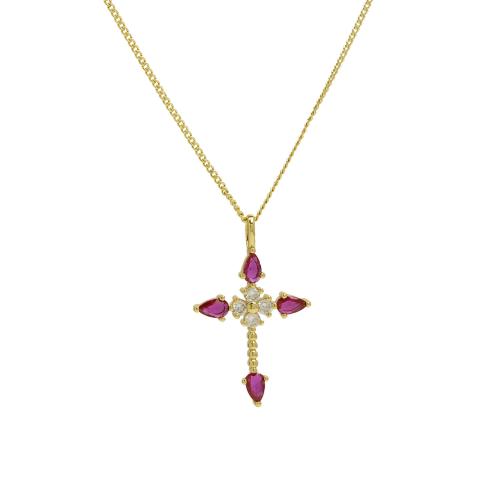 Collier en laiton cubique Zircon Micro Pave, croix, Placage, pavé de micro zircon & pour femme, plus de couleurs à choisir, Longueur:Environ 41-50 cm, Vendu par PC