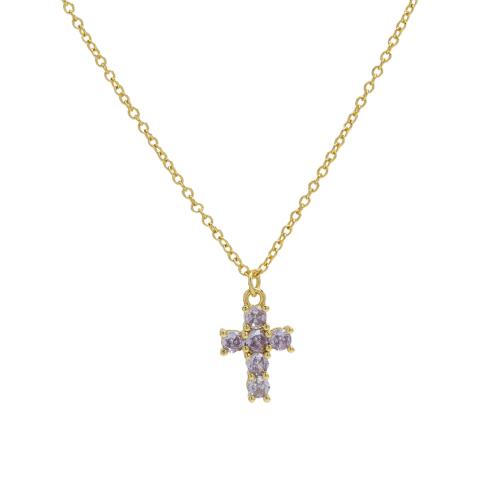 Cubic Zircon Micro Pave Brass Necklace, Cross, plated, micro pave cubic zirconia & for woman, more colors for choice, Length:Approx 41-50 cm, Sold By PC