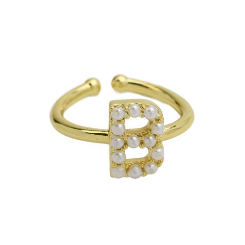 Anillo de dedo de latón, metal, con Perlas plásticas, chapado, diferentes estilos para la opción & para mujer, dorado, Vendido por UD