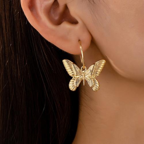 Huggie Hoop Drop Earring, Tibetan Style, Butterfly, plated, for woman, gold, Sold By Pair