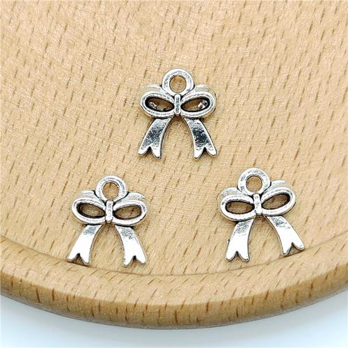 Tibetan Style Bowknot pendentifs, alliage de zinc, Noeud papillon, Plaqué de couleur d'argent, DIY, 10x11mm, 100PC/sac, Vendu par sac