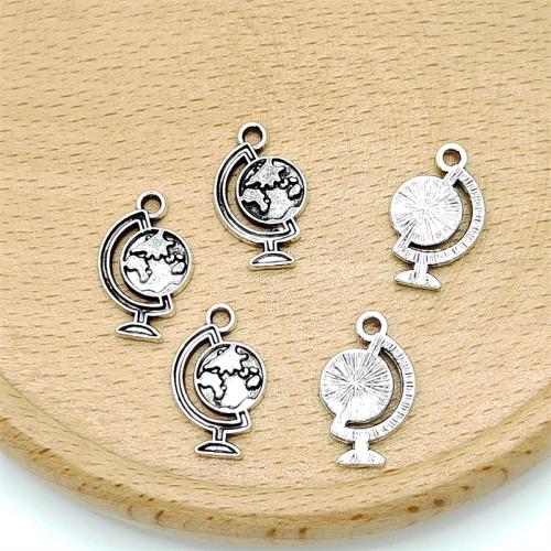 Pendentifs en alliage de zinc, Globe, Plaqué de couleur d'argent, DIY, 10x17mm, 100PC/sac, Vendu par sac