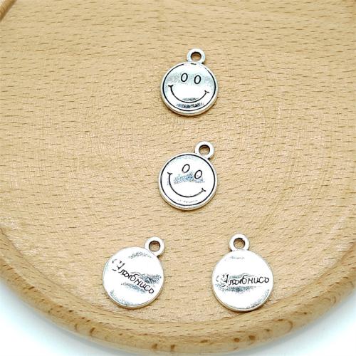 Pendentifs en alliage de zinc, Visage de sourire, Plaqué de couleur d'argent, DIY, 12x16mm, 100PC/sac, Vendu par sac