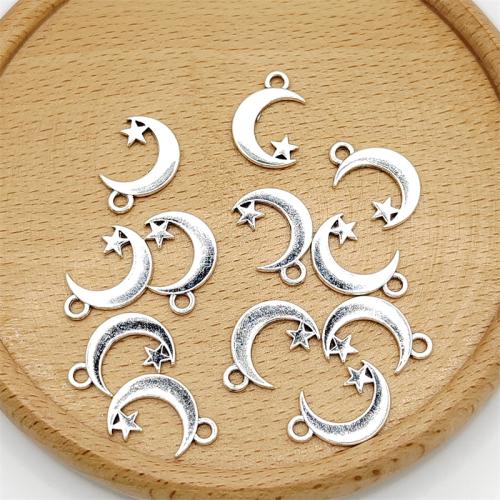 Tibetan Style Moon Pendants, Moon and Star, antique silver color plated, DIY & 1/1 loop, 11x17mm, 100PCs/Bag, Sold By Bag