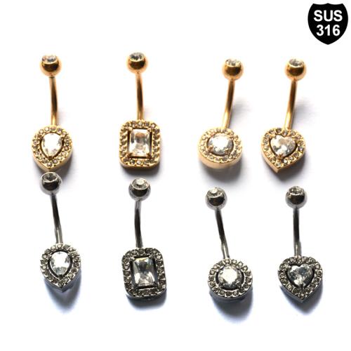 316 Stainless Steel Belly Ring, plated, Unisex & different styles for choice & micro pave cubic zirconia & with rhinestone, Sold By PC