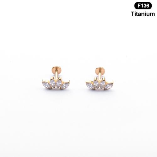 Alliage de titane piercing oreille, oeil de cheval, Placage de couleur d'or, unisexe & normes différentes pour le choix & pavé de micro zircon, Vendu par PC