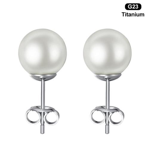 Titanium Alloy Stud Earring, with Plastic Pearl, Round, Unisex & different size for choice, Sold By PC