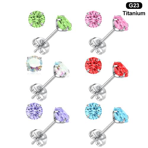 Titanium Alloy Piercing Earring, Unisex & different size for choice & micro pave cubic zirconia, more colors for choice, Sold By PC