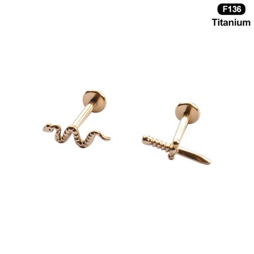 Titanium Alloy Piercing Earring, gold color plated, Unisex & different size for choice & different styles for choice, Sold By PC