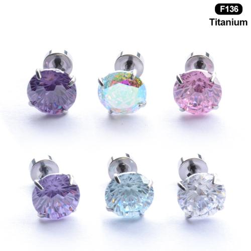 Titanium Alloy Piercing Earring, Unisex & different size for choice & micro pave cubic zirconia, more colors for choice, Sold By PC