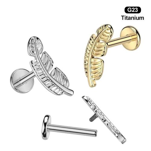 Alliage de titane piercing oreille, forme de plume, Placage, unisexe & normes différentes pour le choix, plus de couleurs à choisir, Vendu par PC