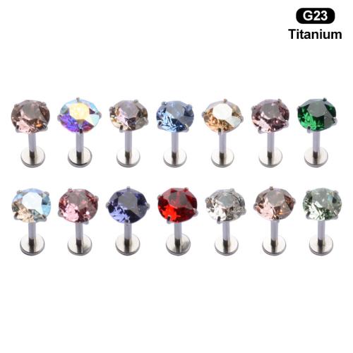 Titanium Alloy Piercing Earring, Round, Unisex & with cubic zirconia, more colors for choice, 6.30mm, Sold By PC