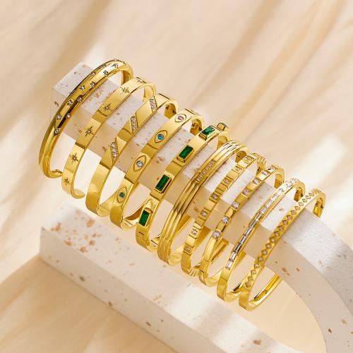 Stainless Steel Bangle, 304 Stainless Steel, fashion jewelry & different styles for choice & micro pave cubic zirconia & for woman, more colors for choice, Sold By PC