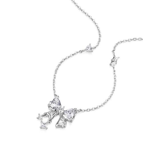 Cubic Zircon Micro Pave 925 Sterling Silver Necklace, with 5cm extender chain, Bowknot, fashion jewelry & micro pave cubic zirconia & for woman, Length:Approx 40 cm, Sold By PC