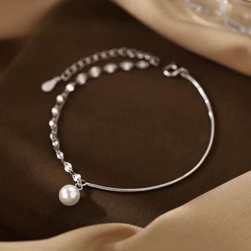 925 Sterling Silver Jewelry Sets, bracelet & necklace, with Shell Pearl, fashion jewelry & for woman, Sold By PC