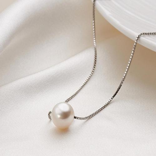 925 Sterling Silver Necklaces, with Plastic Pearl, with 5cm extender chain, fashion jewelry & different size for choice & for woman, Length:Approx 40 cm, Sold By PC