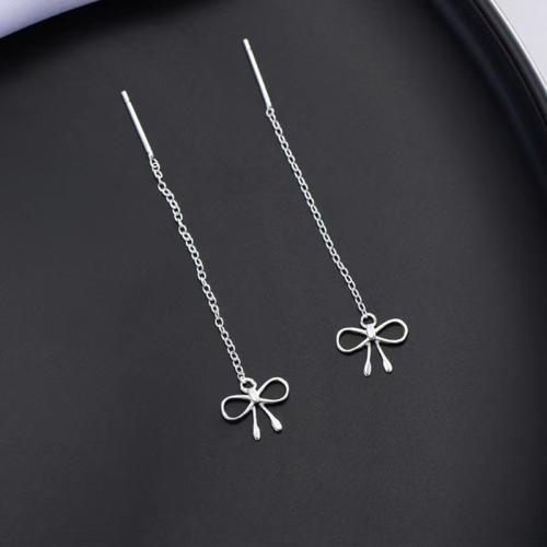 925 Sterling Silver Thread Through Earrings, Bowknot, fashion jewelry & for woman, 9x45mm, Sold By Pair