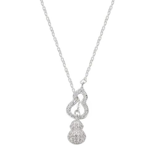 Cubic Zircon Micro Pave 925 Sterling Silver Necklace, with 5cm extender chain, Calabash, fashion jewelry & micro pave cubic zirconia & for woman, more colors for choice, Length:Approx 40 cm, Sold By Pair