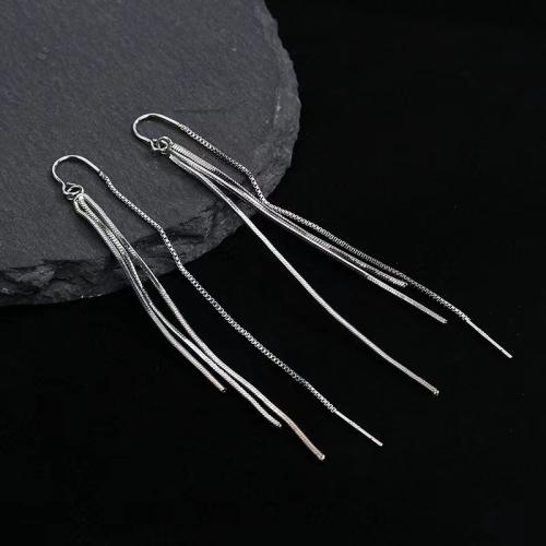 925 Sterling Silver Thread Through Earrings, fashion jewelry & for woman, 8x80mm, Sold By Pair