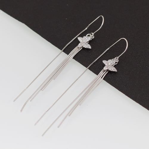 925 Sterling Silver Thread Through Earrings, fashion jewelry & for woman, 80mm, Sold By Pair