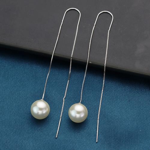 925 Sterling Silver Thread Through Earrings, with Shell Pearl, fashion jewelry & for woman, 10x75mm, Sold By Pair