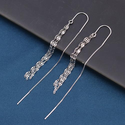 925 Sterling Silver Thread Through Earrings, fashion jewelry & for woman, 80mm, Sold By Pair