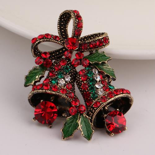 Tibetan Style Brooches, Christmas Design & Unisex & with rhinestone, more colors for choice, 28x38mm, Sold By PC