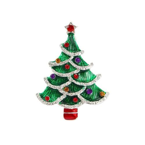 Christmas Brooches, Tibetan Style, Christmas Tree, Christmas Design & Unisex & enamel & with rhinestone, 57x42mm, Sold By PC