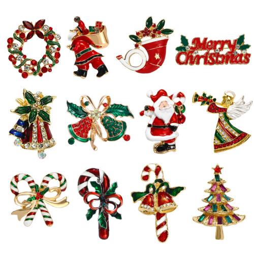 Christmas Brooches, Tibetan Style, Christmas Design & Unisex & different styles for choice & enamel & with rhinestone, Sold By PC