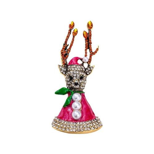 Christmas Brooches, Tibetan Style, with Plastic Pearl, Christmas Design & for woman & enamel & with rhinestone, 77x33mm, Sold By PC