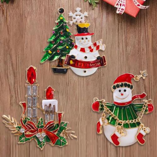 Broches de Navidad, aleación de zinc, Diseño de Navidad & unisexo & diferentes estilos para la opción & esmalte & con diamantes de imitación, Vendido por UD