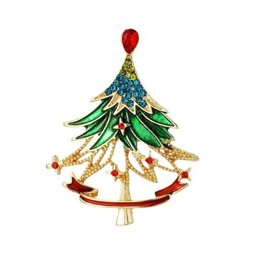 Christmas Brooches, Tibetan Style, Christmas Tree, Christmas Design & Unisex & enamel & with rhinestone, 46x37mm, Sold By PC