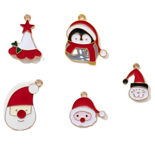 Pendentifs Noël en alliage de zinc, Conception de Noël & styles différents pour le choix & émail, 10PC/sac, Vendu par sac