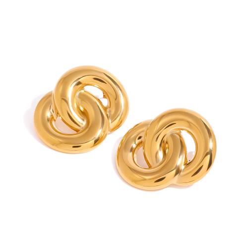 Stainless Steel Stud Earrings, 304 Stainless Steel, 18K gold plated, fashion jewelry & for woman, golden, 25.50x32.40mm, Sold By Pair