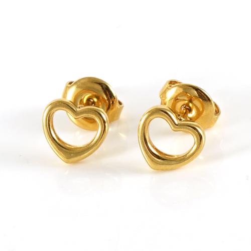 Stainless Steel Stud Earrings, 304 Stainless Steel, Heart, 18K gold plated, fashion jewelry & for woman, golden, 15mm, Sold By Pair