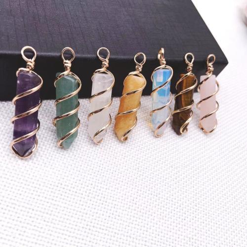 Gemstone Pendants Jewelry, Natural Stone, plated, DIY & different materials for choice, more colors for choice, 10.50x42.50mm, Sold By PC