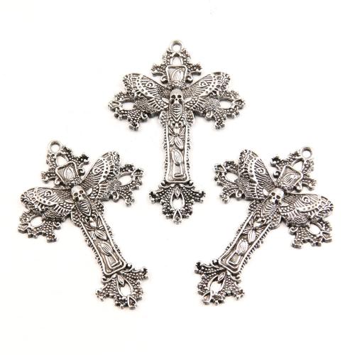 Pendentifs croix en alliage de zinc  , Plaqué de couleur d'argent, DIY, protéger l'environnement, sans nickel, plomb et cadmium, 38x51mm, Trou:Environ 2mm, Environ 100PC/sac, Vendu par sac