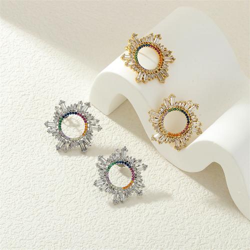 Boucles d'oreilles en laiton zircon cubique pavent, Placage, pavé de micro zircon & pour femme, plus de couleurs à choisir, protéger l'environnement, sans nickel, plomb et cadmium, Vendu par paire