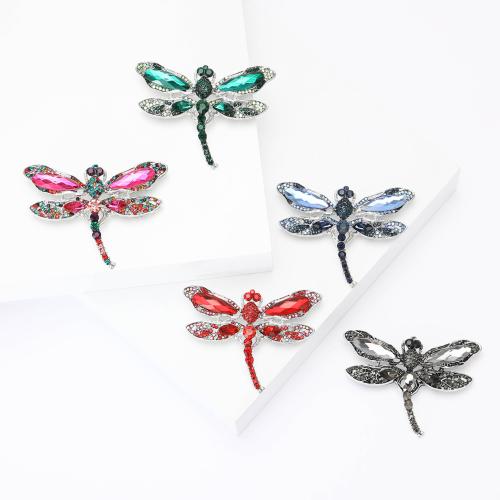 Tibetan Style Brooches, Dragonfly, silver color plated, for woman & with rhinestone, more colors for choice, nickel, lead & cadmium free, Sold By PC