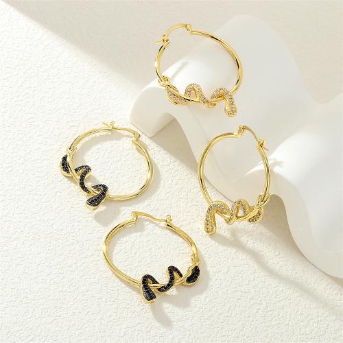 Cúbicos Circonia Pendiente Latón Micro pavimenta, metal, Serpiente, chapado en color dorado, micro arcilla de zirconia cúbica & para mujer, más colores para la opción, libre de níquel, plomo & cadmio, Vendido por Par