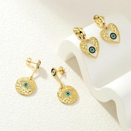 Cubic Zirconia Micro Pave Brass Earring, gold color plated, evil eye pattern & different styles for choice & micro pave cubic zirconia & for woman & enamel, more colors for choice, nickel, lead & cadmium free, Sold By Pair